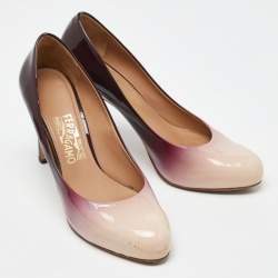 Salvatore Ferragamo Pink/Burgundy Ombre Patent Leather Platform Pumps Size 39