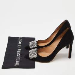 Pre Owned Salvatore Ferragamo Black Suede and Watersnake Leather Ponted Toe Pumps Size 39.5