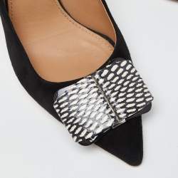 Pre Owned Salvatore Ferragamo Black Suede and Watersnake Leather Ponted Toe Pumps Size 39.5