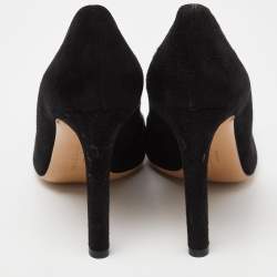 Pre Owned Salvatore Ferragamo Black Suede and Watersnake Leather Ponted Toe Pumps Size 39.5