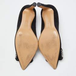 Pre Owned Salvatore Ferragamo Black Suede and Watersnake Leather Ponted Toe Pumps Size 39.5