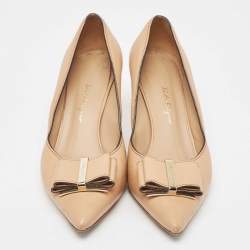 Salvatore Ferragamo Beige Leather Double Bow Pumps Size 39.5