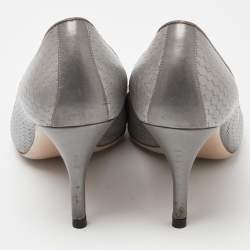 Salvatore Ferragamo Grey Textured Leather Vara Bow Pumps Size 39.5