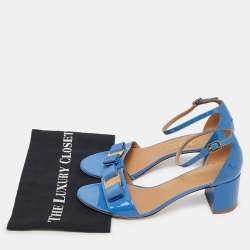 Salvatore Ferragamo Blue Patent Leather Block Heel Ankle Sandals Size 40