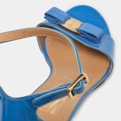 Salvatore Ferragamo Blue Patent Leather Block Heel Ankle Sandals Size 40