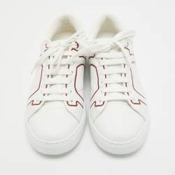 Ferragamo White/Red Leather Classic Tennis Low Top Sneakers Size 40
