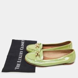 Pre Owned Salvatore Ferragamo Green Patent Leather Gancini Loafers Size 38