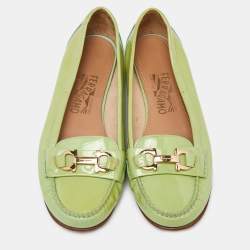 Pre Owned Salvatore Ferragamo Green Patent Leather Gancini Loafers Size 38