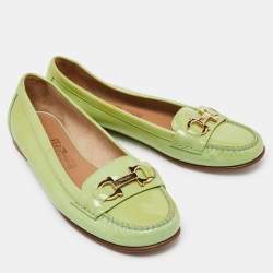 Pre Owned Salvatore Ferragamo Green Patent Leather Gancini Loafers Size 38