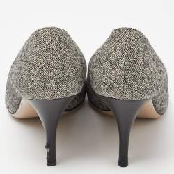 Salvatore Ferragamo Black/Grey Leather and Tweed Buckle Detail Pumps Size 39.5