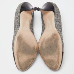 Salvatore Ferragamo Black/Grey Leather and Tweed Buckle Detail Pumps Size 39.5