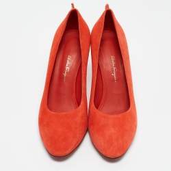 Salvatore Ferragamo Orange Suede Round Toe Pumps Size 40