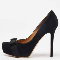 Salvatore Ferragamo Black Suede Carla Vara Bow Pumps Size 38