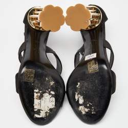 مملوكة مسبقًا Salvatore Ferragamo Black Satin Ankle Strap Block Heel Sandals Size 39