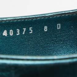 Pre Owned Salvatore Ferragamo Metallic Blue Leather Gancini Loafers Size 38.5