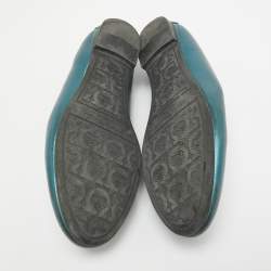 Pre Owned Salvatore Ferragamo Metallic Blue Leather Gancini Loafers Size 38.5