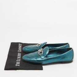 Pre Owned Salvatore Ferragamo Metallic Blue Leather Gancini Loafers Size 38.5