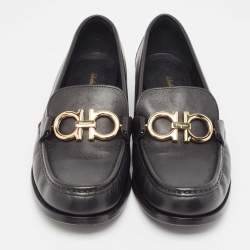 Pre Owned Salvatore Ferragamo Black Leather Gancini Loafers Size 39