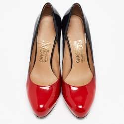 Salvatore Ferragamo Red/Black Ombre Patent Leather Platform Pumps Size 38