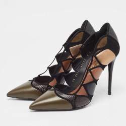 Pre Owned Salvatore Ferragamo Multicolor Leather and Suede Pointed Toe Pumps Size 38.5