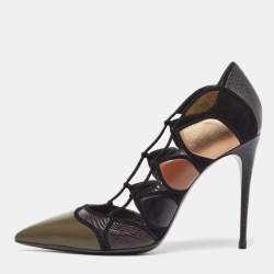 Pre Owned Salvatore Ferragamo Multicolor Leather and Suede Pointed Toe Pumps Size 38.5