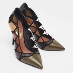 Pre Owned Salvatore Ferragamo Multicolor Leather and Suede Pointed Toe Pumps Size 38.5