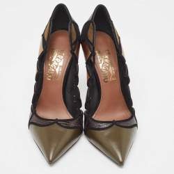 Pre Owned Salvatore Ferragamo Multicolor Leather and Suede Pointed Toe Pumps Size 38.5