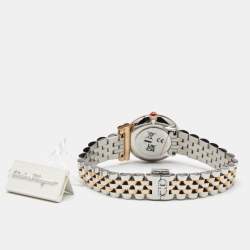 Pre Owned Salvatore Ferragamo White Two-Tone Stainless Steel Gancini SFMV00422 Women's Wristwatch 28 mm
