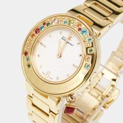 Pre Owned Salvatore Ferragamo White Rose Gold Plated Stainless Steel Gancino FF5020013 Women's Wristwatch 36 mm