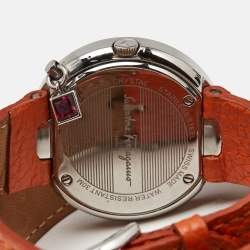 Pre Owned Salvatore Ferragamo Gancino Sparkling F64 Silver White Dial Stainless Steel Leather Women's Wristwatch 36.5 mm