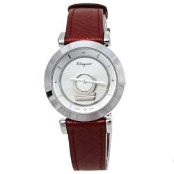 Pre Owned Salvatore Ferragamo Silver Stainless Steel Leather Minuetto FQ4020013 Women's Wristwatch 37 mm