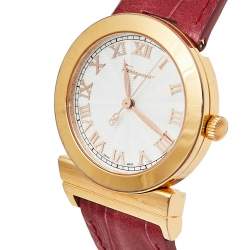 مملوكة مسبقًا Salvatore Ferragamo Silver Gold Plated Stainless Steel and Leather Grande Maison F72 Women's Wristwatch 33 mm