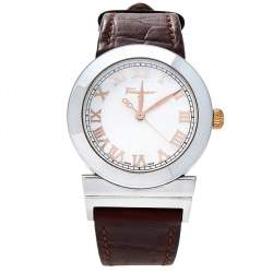 Pre Owned Salvatore Ferragamo Silver Stainless Steel Leather Grande Maison F72 Women's Wristwatch 30 mm