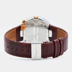 مملوكة مسبقًا Salvatore Ferragamo White Two-Tone Stainless Steel Embossed Leather Gancino F64SBQ9801/S012 Women's Wristwatch 36 mm