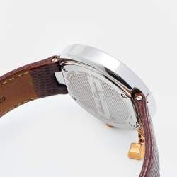 مملوكة مسبقًا Salvatore Ferragamo White Two-Tone Stainless Steel Embossed Leather Gancino F64SBQ9801/S012 Women's Wristwatch 36 mm