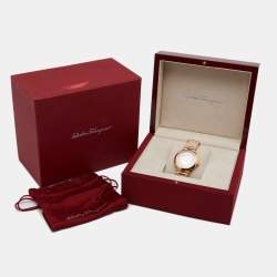 مملوكة مسبقًا Salvatore Ferragamo Beige Gold Plated Stainless Steel Leather FIN020015 Women's Wristwatch 36 mm