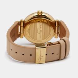 مملوكة مسبقًا Salvatore Ferragamo Beige Gold Plated Stainless Steel Leather FIN020015 Women's Wristwatch 36 mm