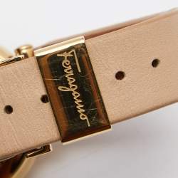 مملوكة مسبقًا Salvatore Ferragamo Beige Gold Plated Stainless Steel Leather FIN020015 Women's Wristwatch 36 mm
