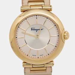 مملوكة مسبقًا Salvatore Ferragamo Beige Gold Plated Stainless Steel Leather FIN020015 Women's Wristwatch 36 mm