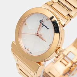 Pre Owned Salvatore Ferragamo Mother Of Pearl Gold Plated Stainless Steel Grande Maison FG2 Women's Wristwatch 33 mm