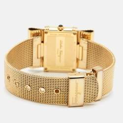 Pre Owned Salvatore Ferragamo Mother Of Pearl Gold Plated Stainless Steel Renaissance F69 Women's Wristwatch 32 mm