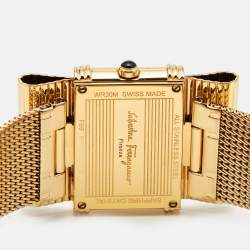 Pre Owned Salvatore Ferragamo Mother Of Pearl Gold Plated Stainless Steel Renaissance F69 Women's Wristwatch 32 mm