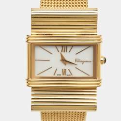 Pre Owned Salvatore Ferragamo Mother Of Pearl Gold Plated Stainless Steel Renaissance F69 Women's Wristwatch 32 mm