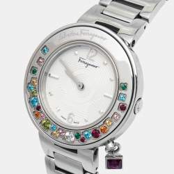 Pre Owned Salvatore Ferragamo Silver Stainless Steel Gancino F64 Women's Wristwatch 36 mm