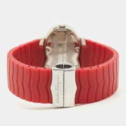 Pre Owned Salvatore Ferragamo Red Diamond Stainless Steel Rubber Assoluto F59 Women's Wristwatch 40 mm 