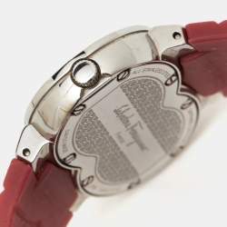 Pre Owned Salvatore Ferragamo Red Diamond Stainless Steel Rubber Assoluto F59 Women's Wristwatch 40 mm 