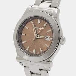 Pre Owned Salvatore Ferragamo Brown Stainless Steel 1898 FF3 Women's Wristwatch 33 mm