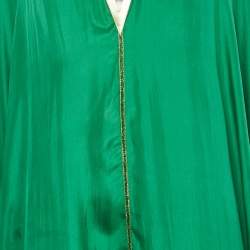 Pre Owned Sana Osmani Green Silk Laser Cut Detail Paros Maxi Kaftan One Size