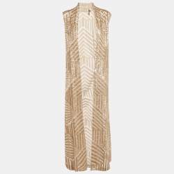 Pre Owned Sana Osmani Gold  Sequin Embellished Mesh Open Front Jacket S