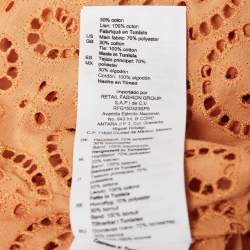 Pre Owned Sandro Apricot Orange  Broderie Anglaise Cotton Blend Puff Sleeves Blouse XL